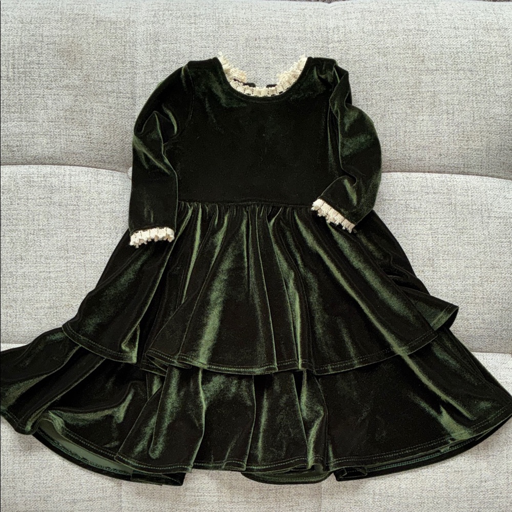 Elegant Green Velvet Kids Formal Dress